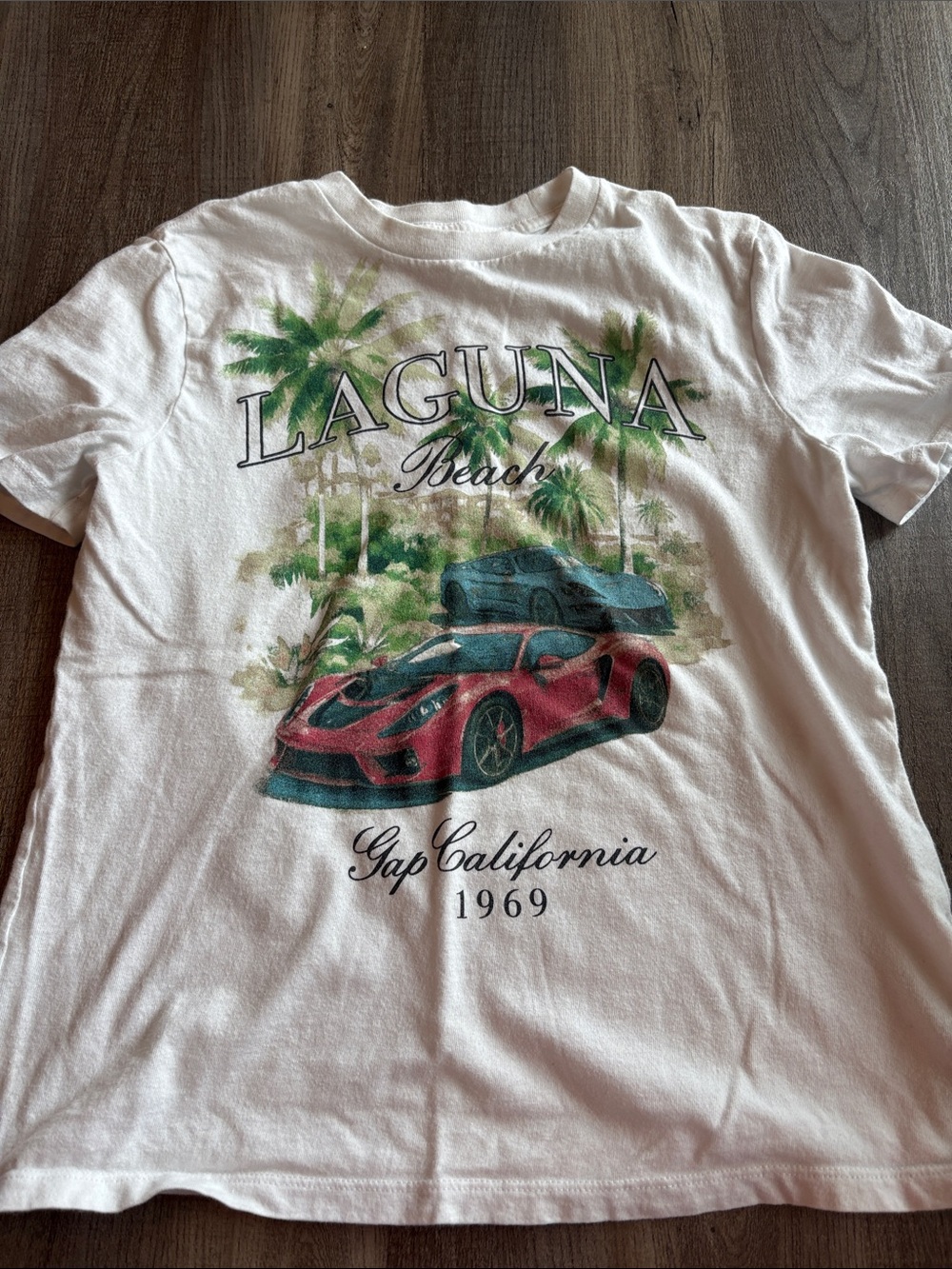 GAP White Laguna Beach Graphic Tee with Red Sports Car